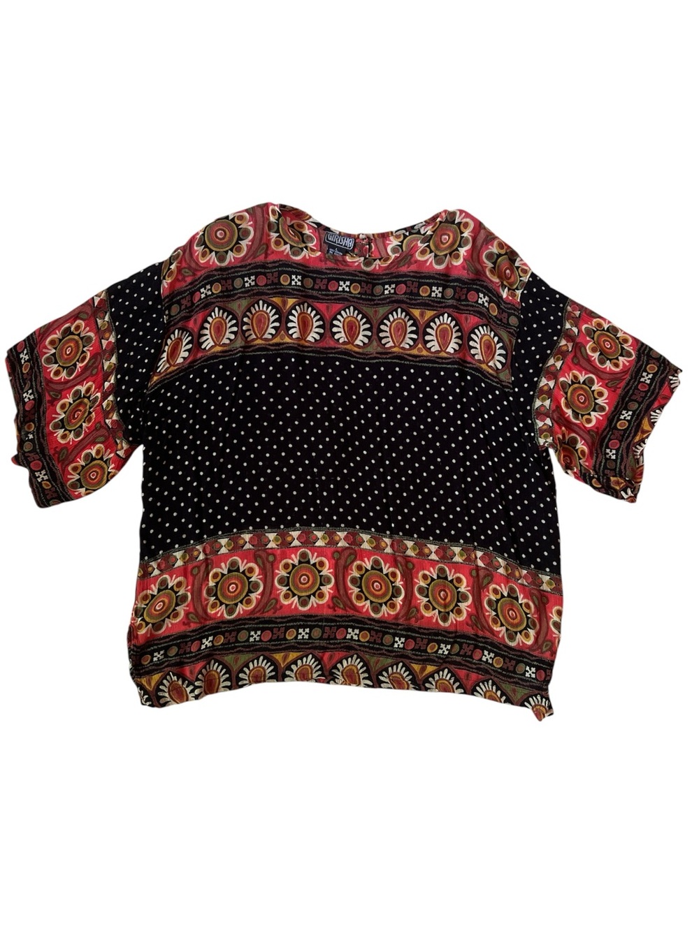 VINTAGE Girisha Multicolor Boho Print 100% Rayon Top